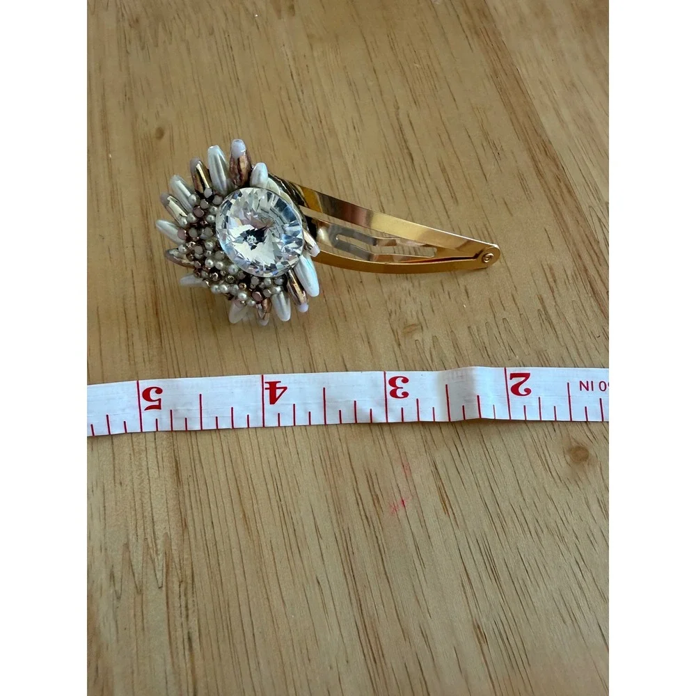 R. Mozer 1998 Handcrafted Crystal Sunburst Gold Tone Snap Hair Clip Barrette